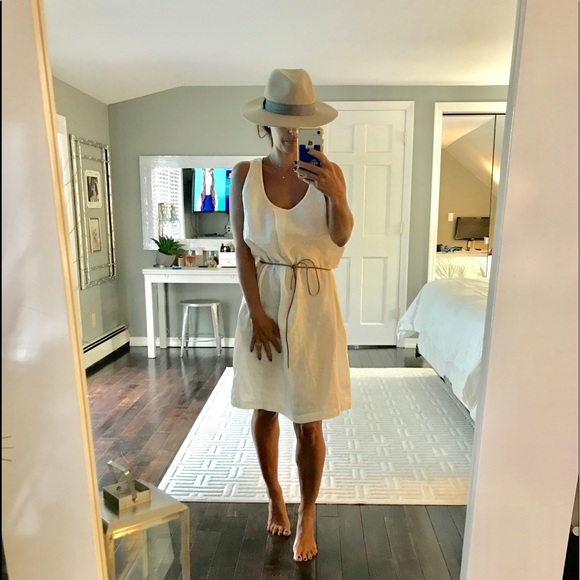 Hartford Dresses & Skirts - Hartford white linen tank dress leather belt 3